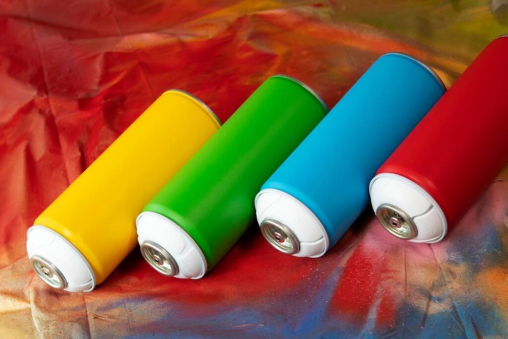 Colorful spray paint cans.